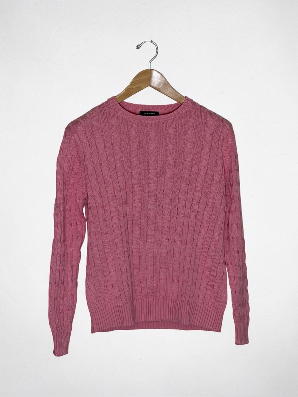 100% Cotton Lands End Pink Cable Knit Sweater, Womens Size L 14-16